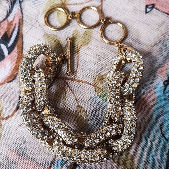 J Crew Chunky BOLD Oxidized Brass Tone Link Bracelet Rapper Lifesaver Clasp - Picture 8 of 8